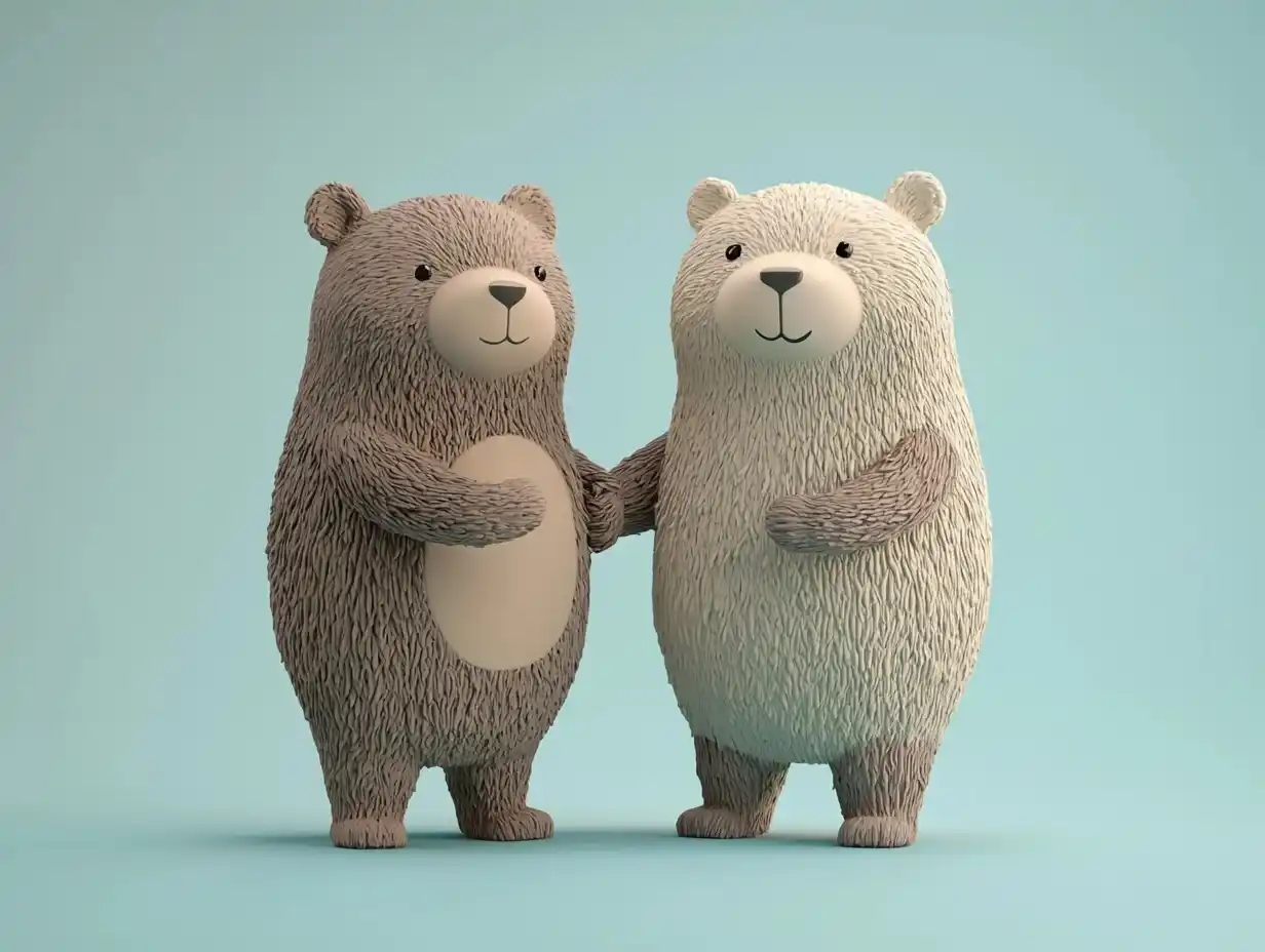 Pastel Bears Holding Hands