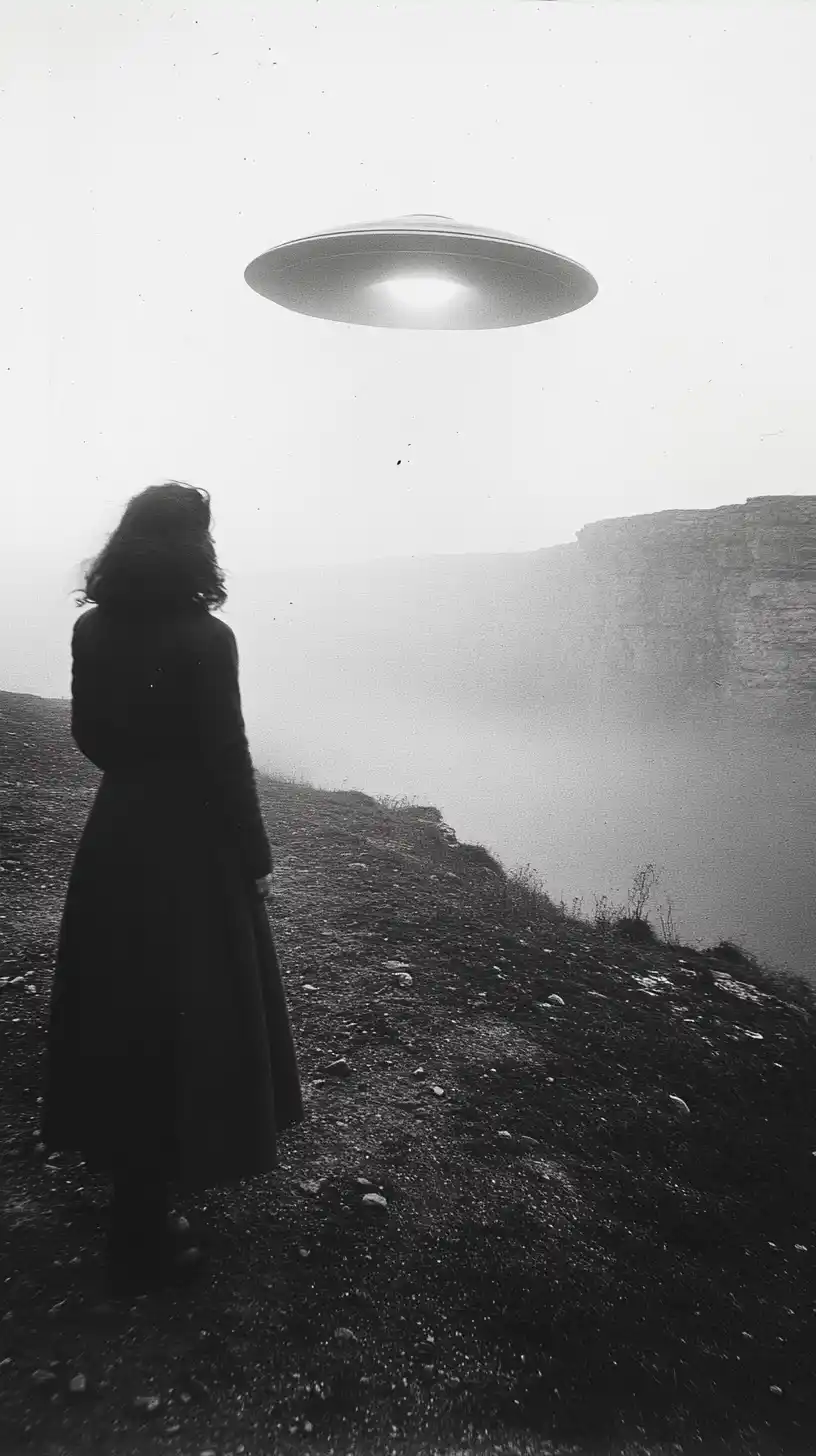UFO Landing on Moon BW