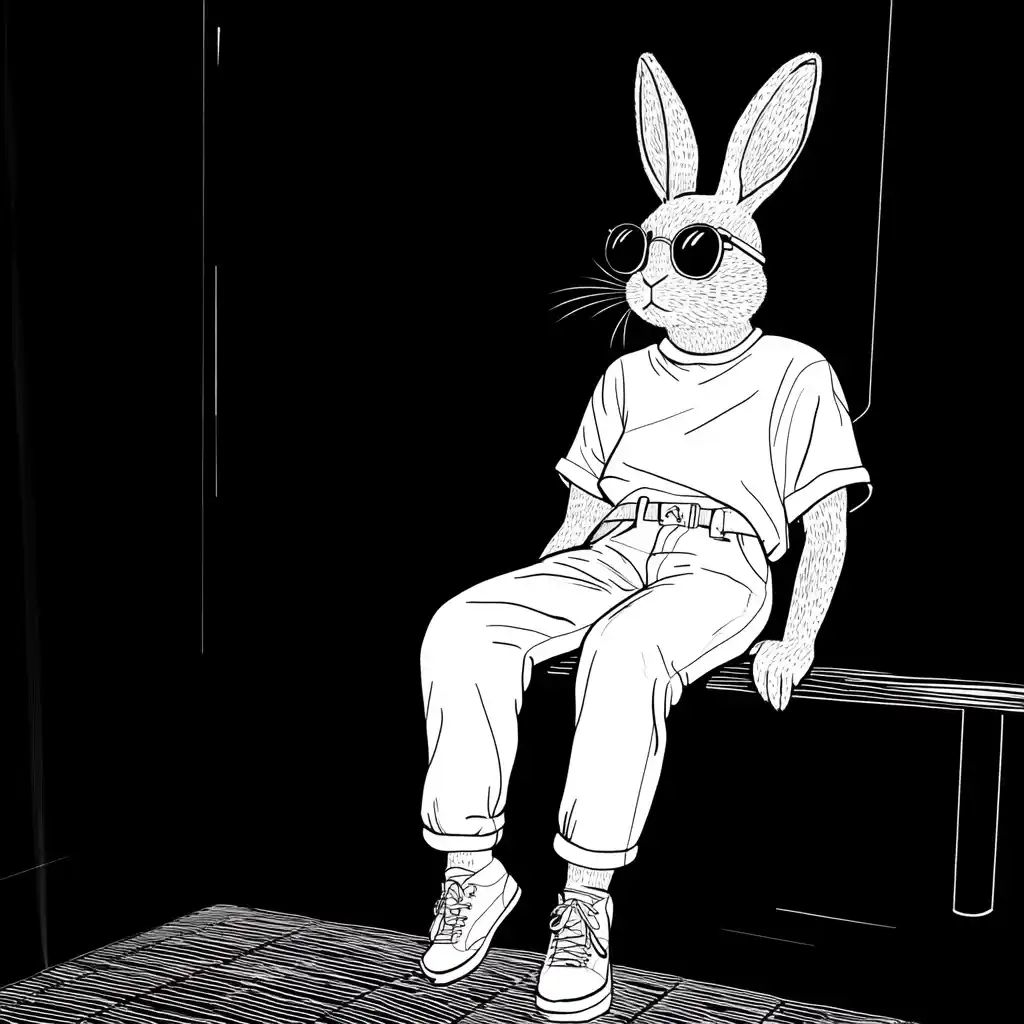 Black and White Bunny Illustration