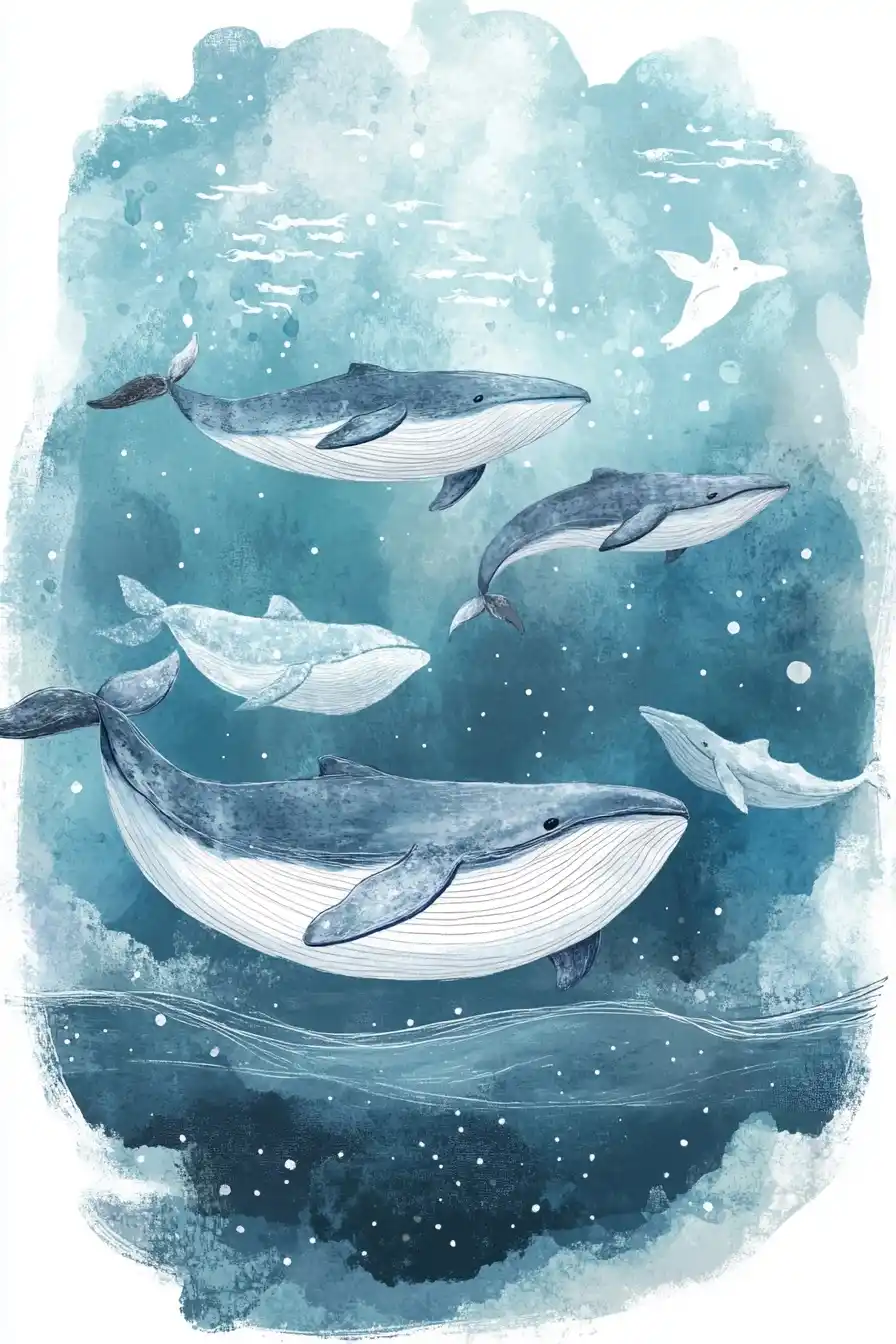 Whimsical Nautical Whales Illustration