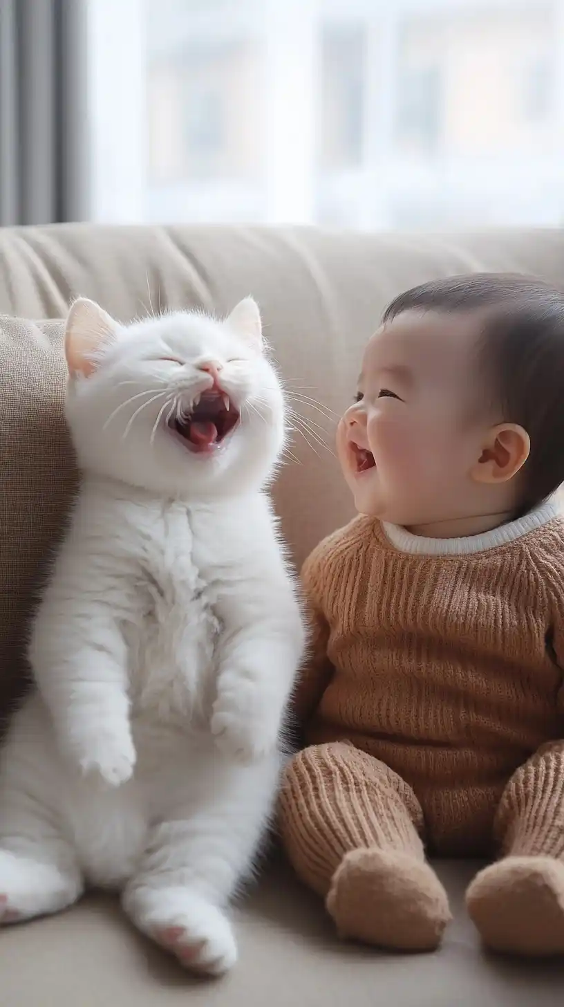 Realistic Cat and Baby