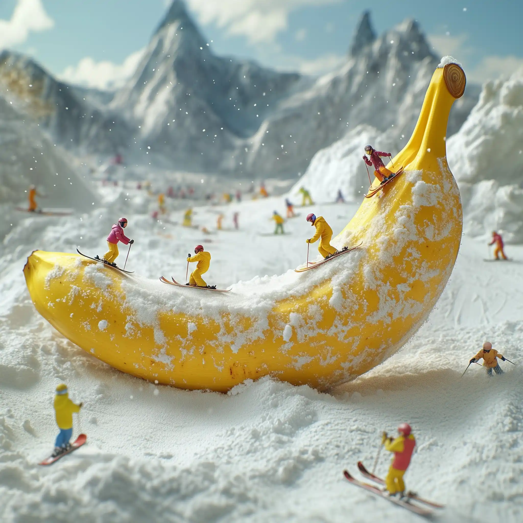 Skiers on Giant Banana