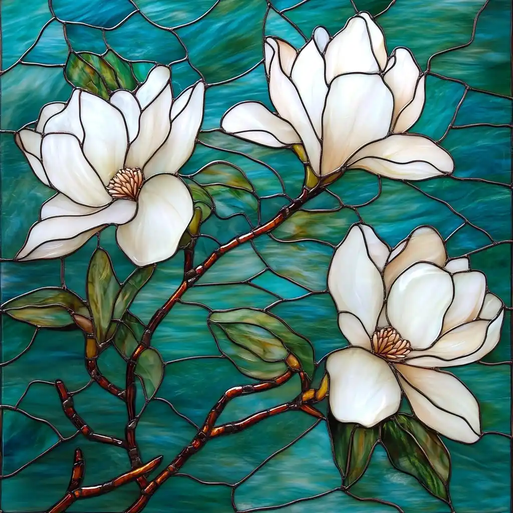 Stained Glass Magnolia Flowers