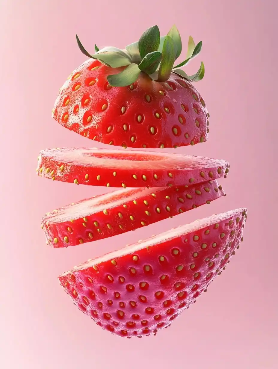 Hyper-Realistic Floating Strawberries