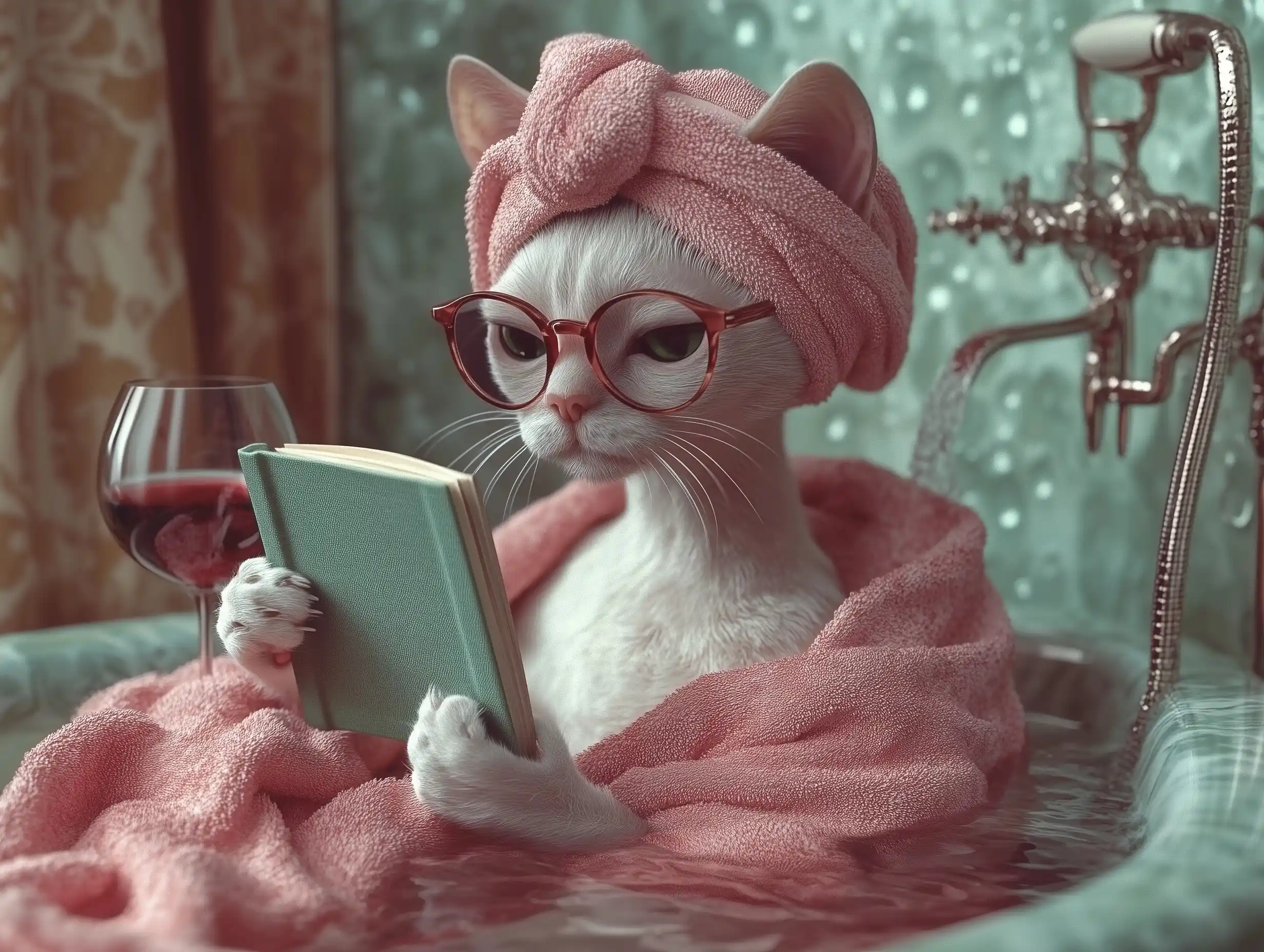 Photorealistic Cat in Bathtub
