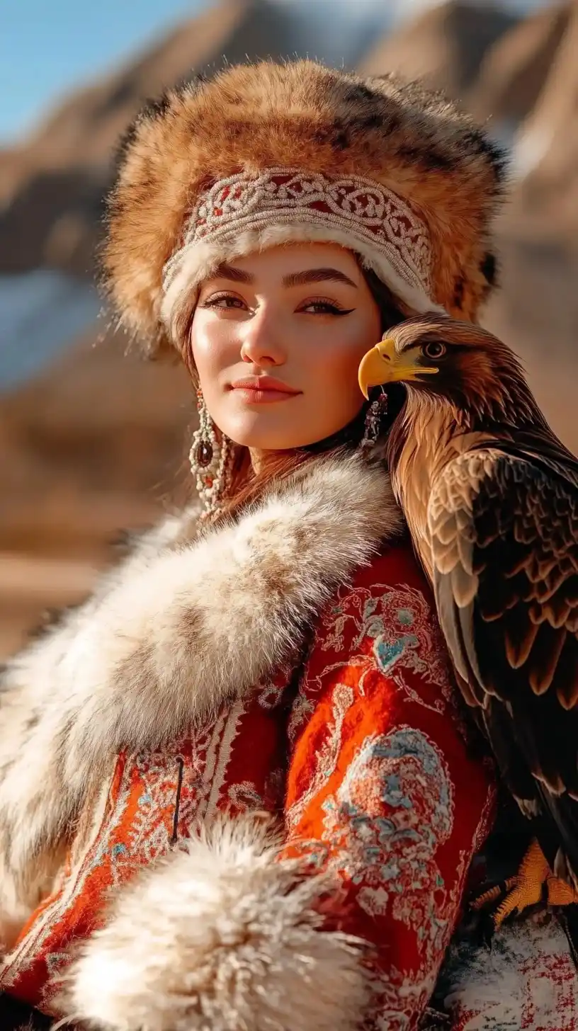 Kazakh Woman with Eagle