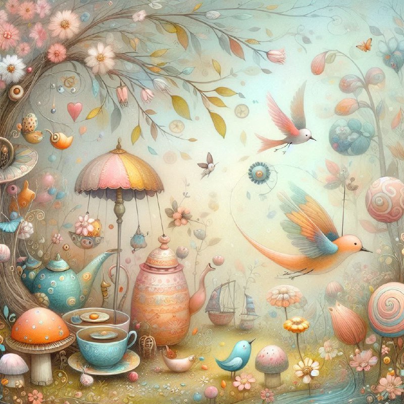 Whimsical Pastel Spring Background in Jansson Style