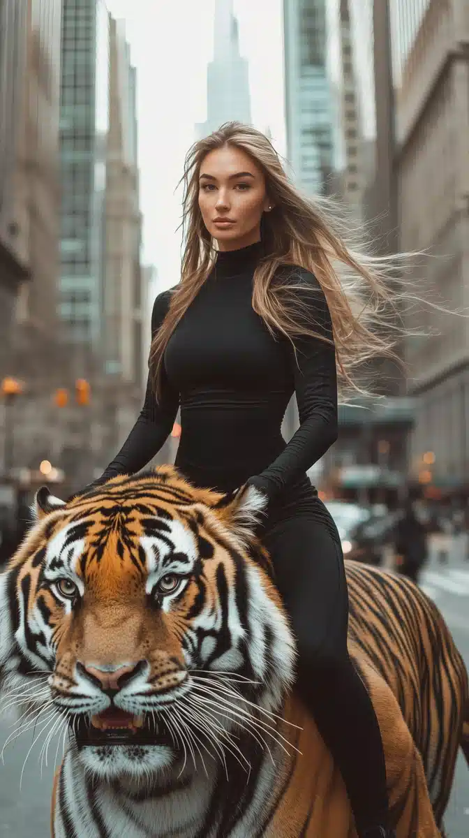 Sporty Woman Riding Tiger