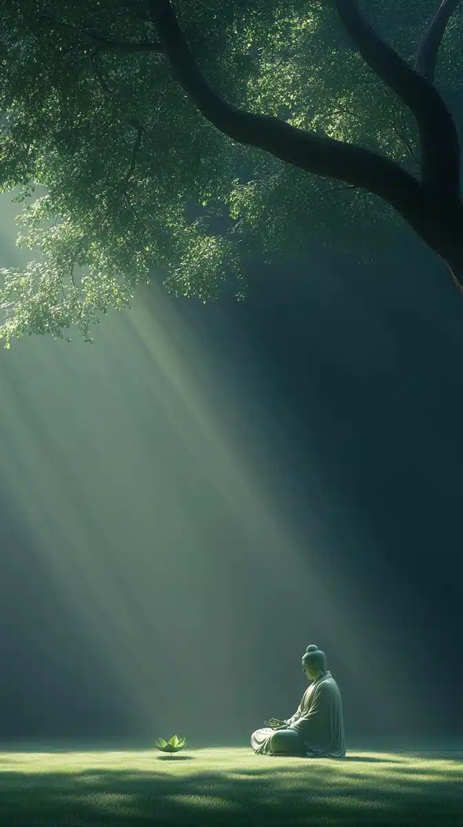 Glowing Buddha Under Bodhi Tree