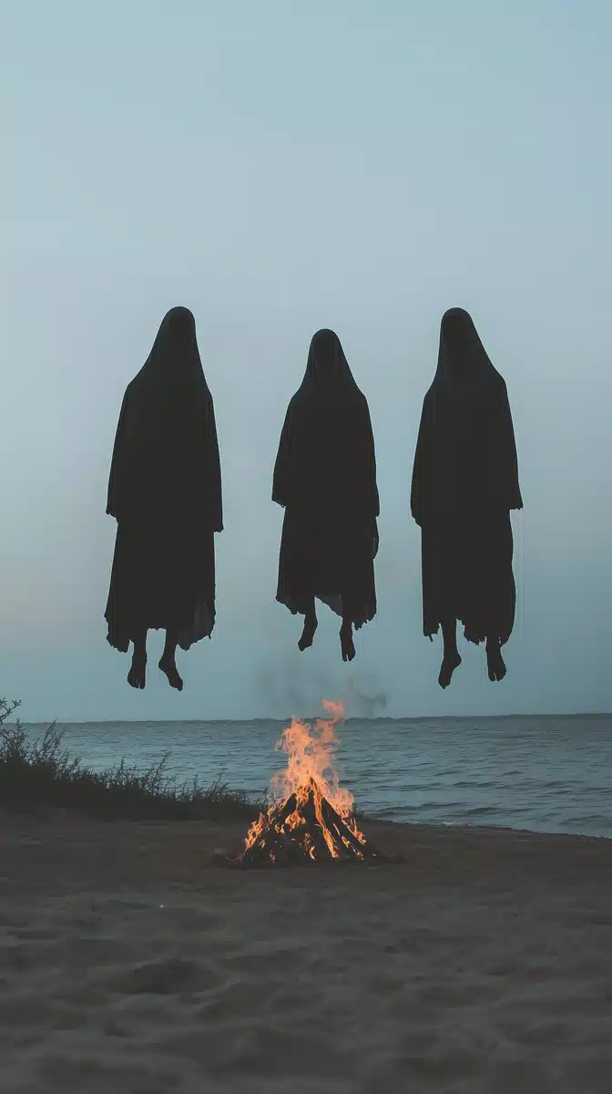 Cloaked Figures by Bonfire