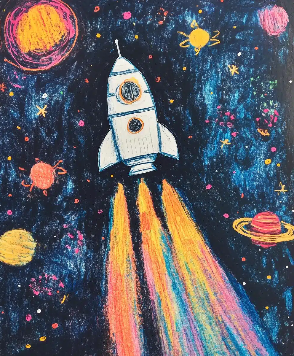 Childs Crayon Spacecraft Drawing