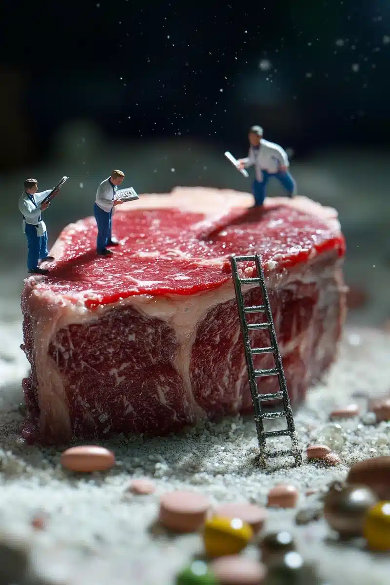 Hyper-Realistic Scientists Examining Steak