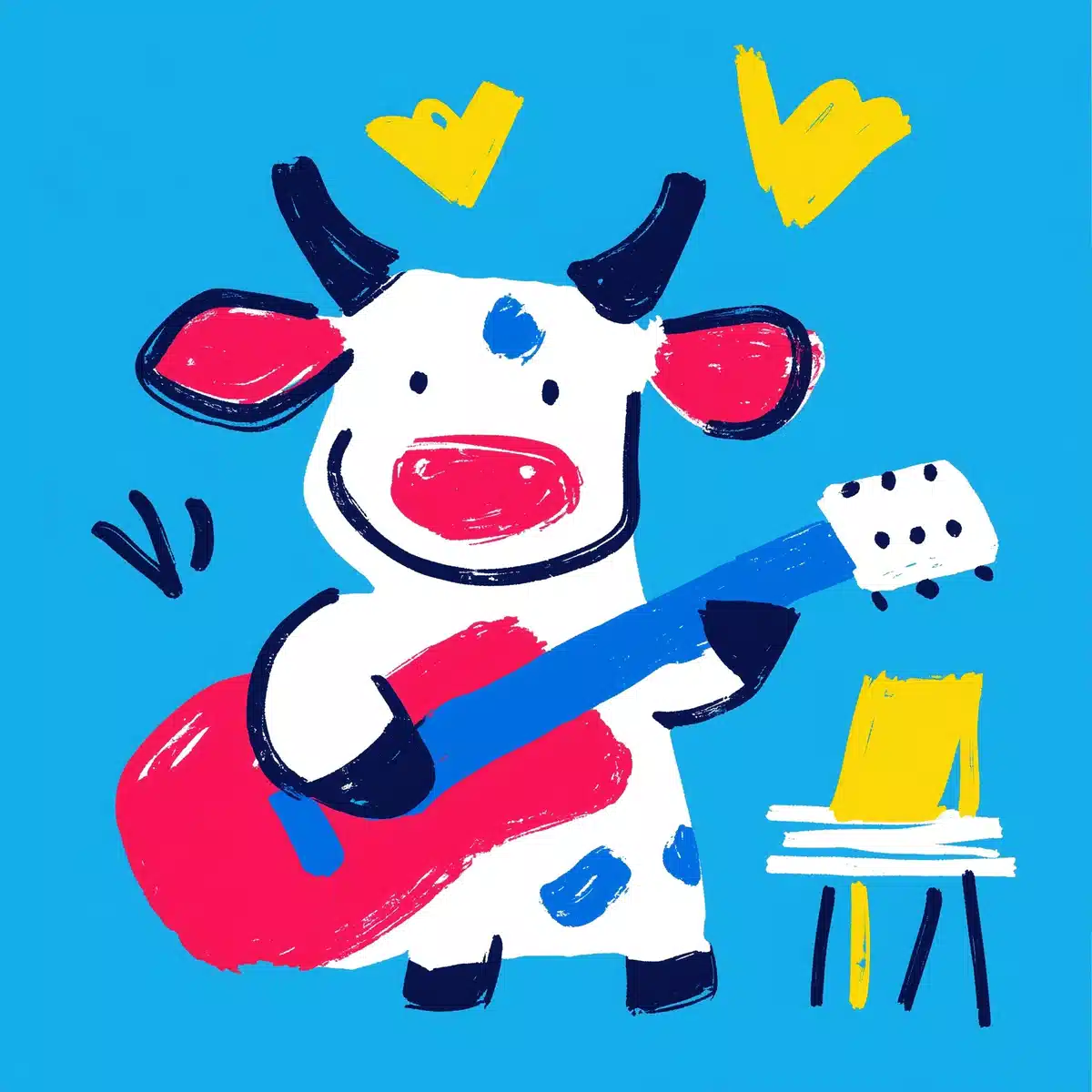 Hand-Drawn Guitar Cow