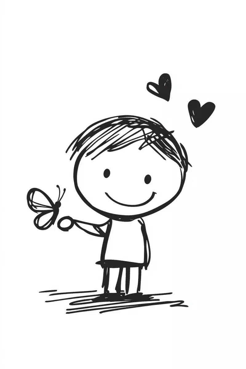 Minimalist Cartoon Boy with Butterfly