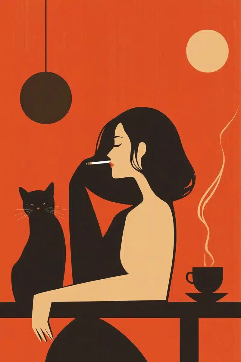 Minimalist Woman with Cat