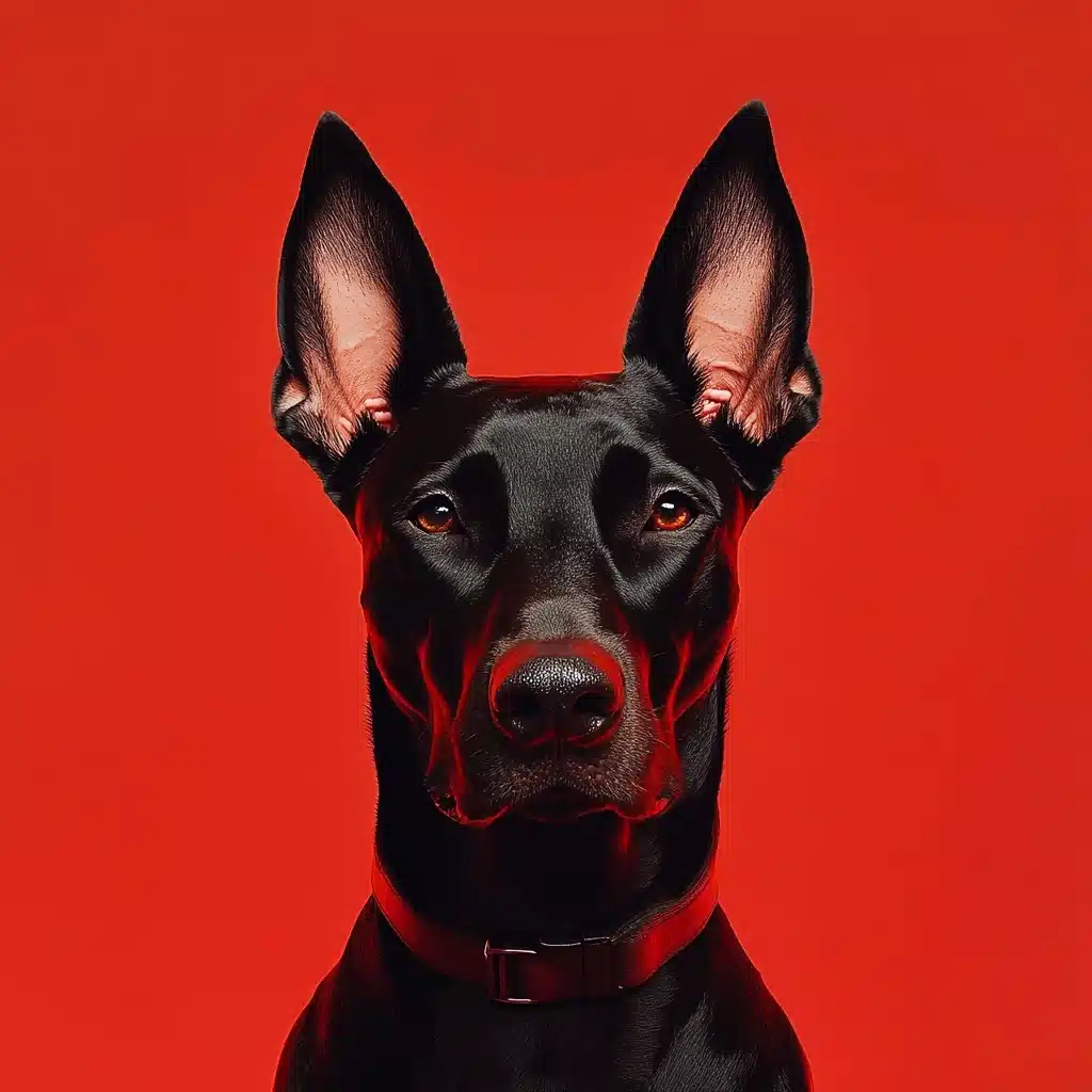 Sleek Doberman on Red