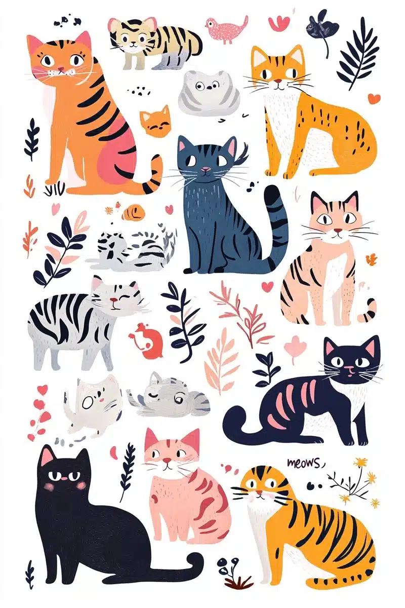 Pastel Cat and Tiger Stickers