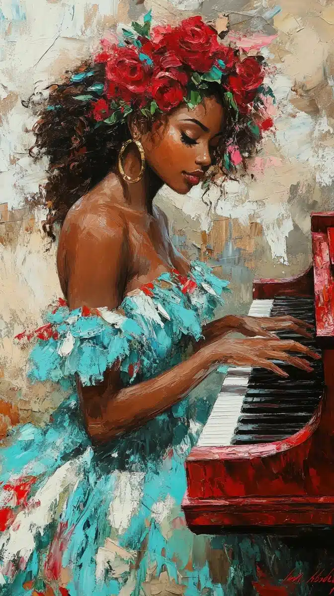Impressionistic Black Pianist Portrait