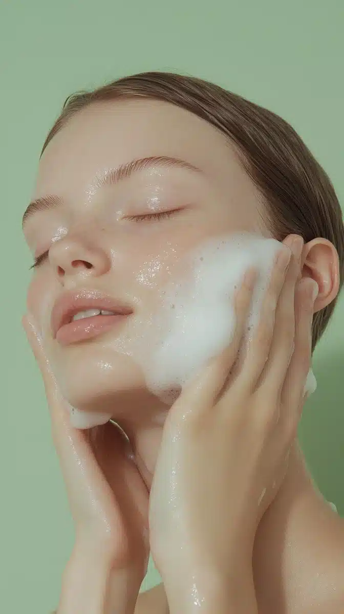 European Woman Washing Face