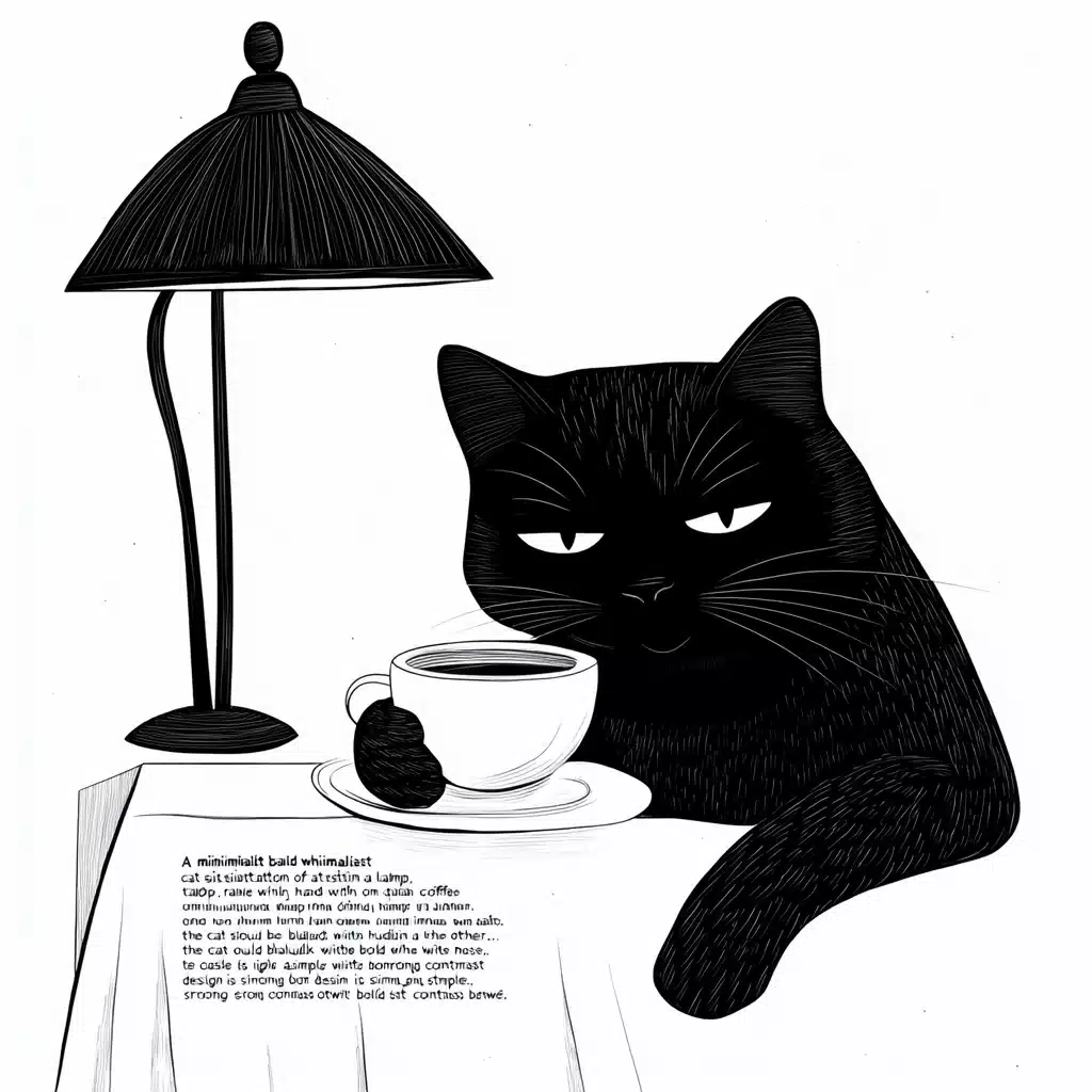 Minimalist Cat with Coffee