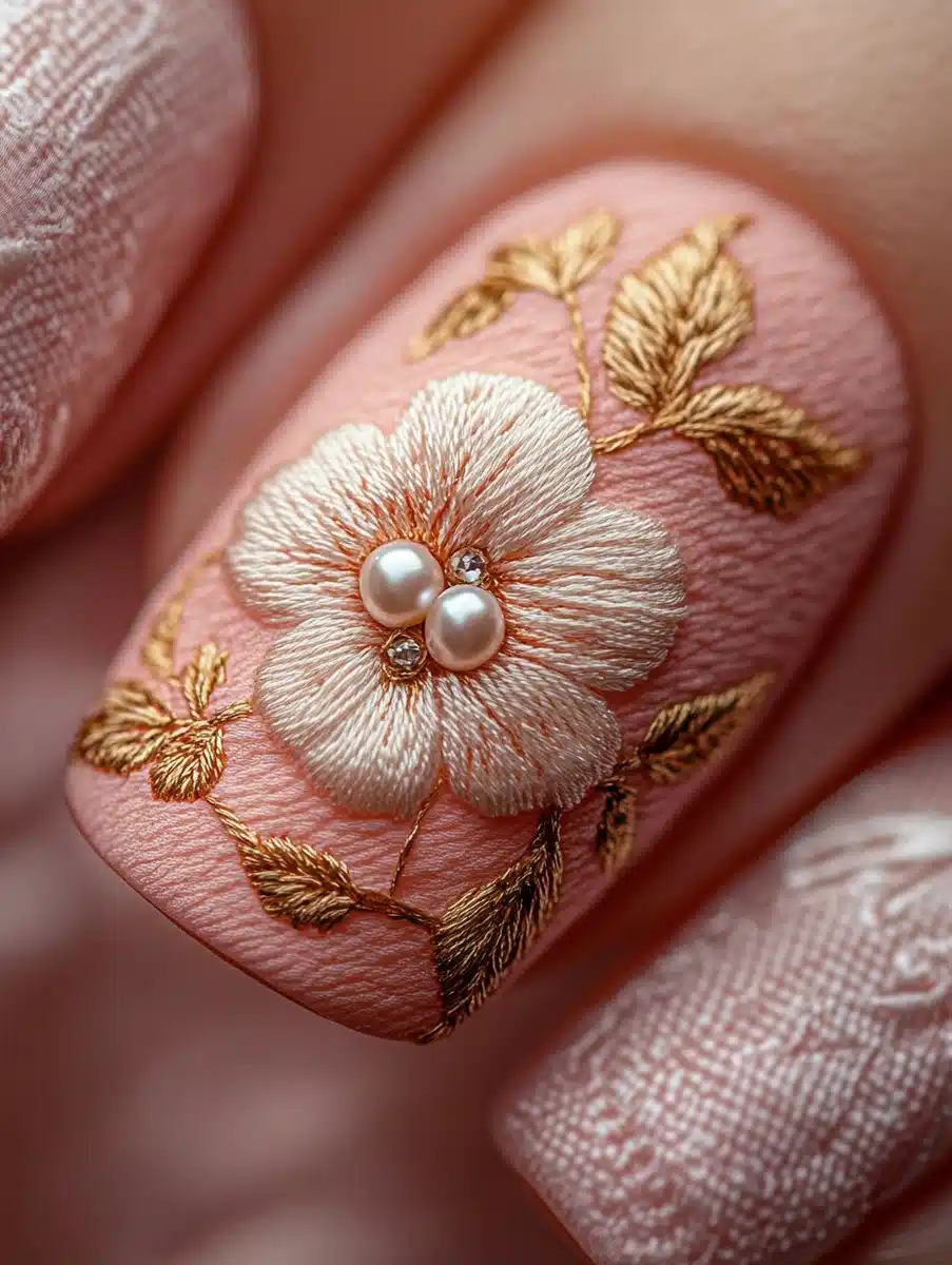 Embroidery Floral Nail Art
