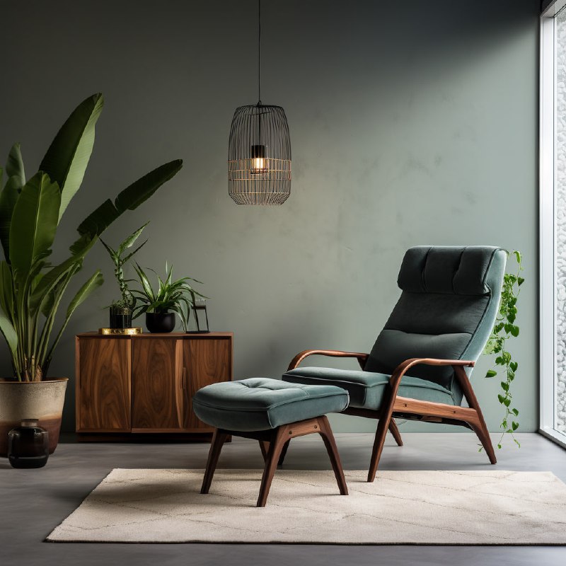Midcentury Fabric Lounge Chair With Footrest Design