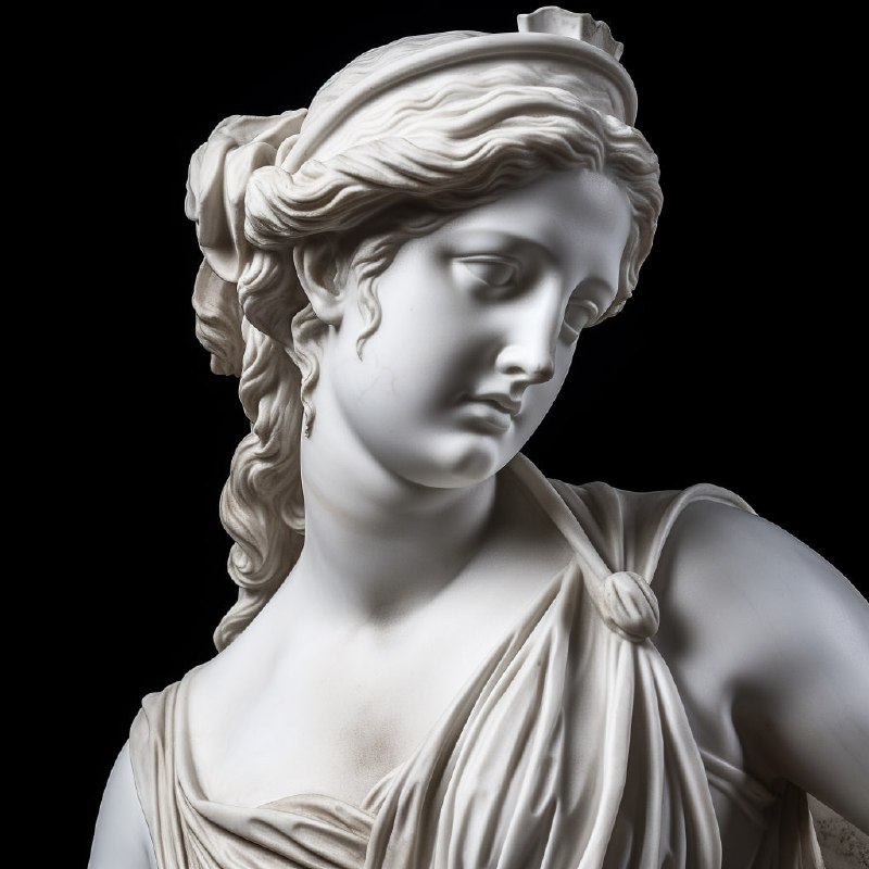 Greek Marble Lady Statue Portrait on Black Background