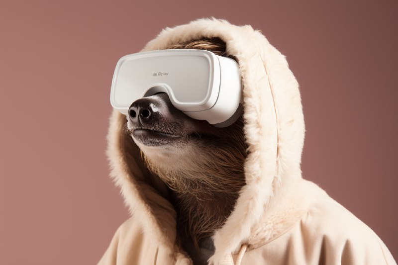 Minimalist Sloth Wearing VR Headset Close-Up Photo