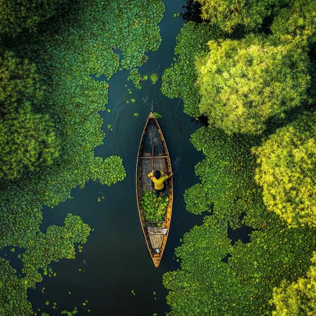 Top-Down Indian Man Boat