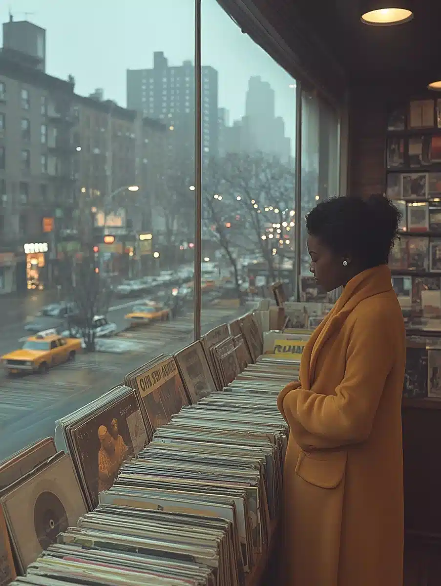 Seventies Street Photography Blurred Record Shop