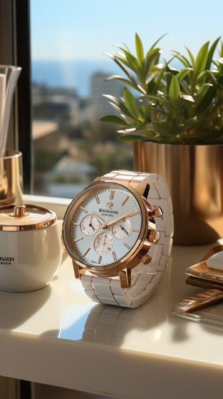 Ladies Watch on Clean White Desk Advertising Photo