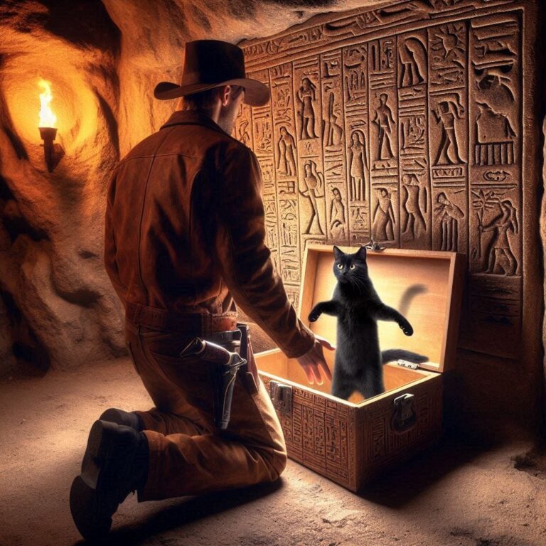 Cowboy Surprised by Black Cat in Ancient Cave Box