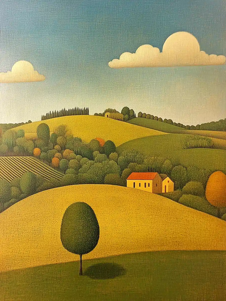 Surreal Tuscany Vineyard Illustration