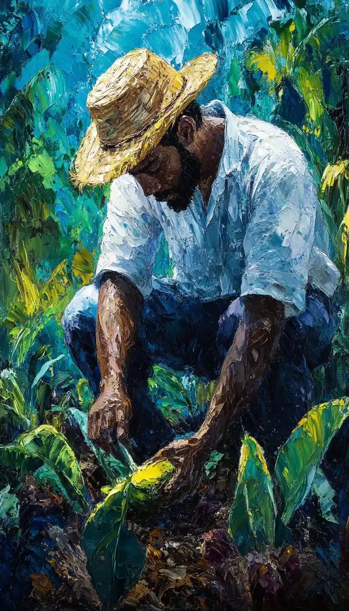 Textured Polynesian Farmer Painting
