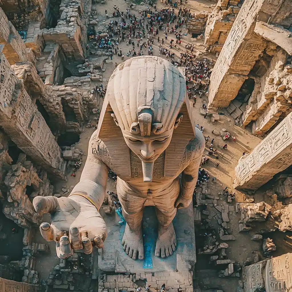 Drone View Hand Lifting Egyptian Woman