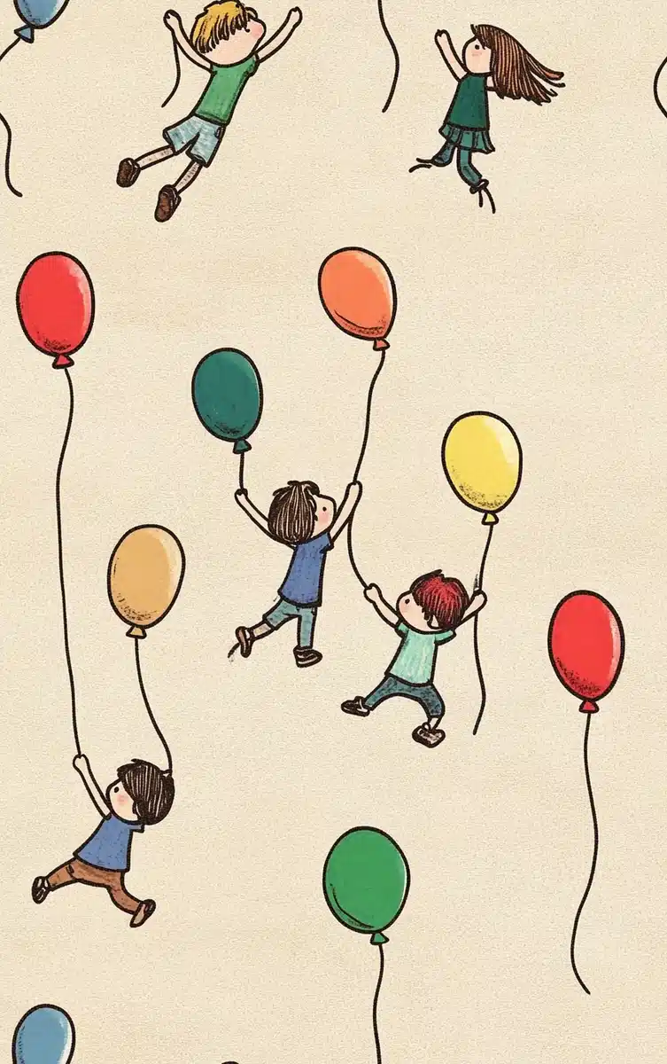 Cartoon Children with Balloons