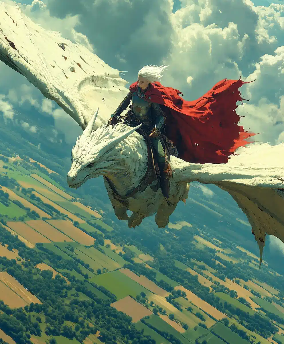 Dragon Rider Over Fields
