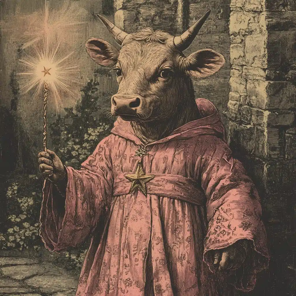 Vintage Woodcut Cow Wizard