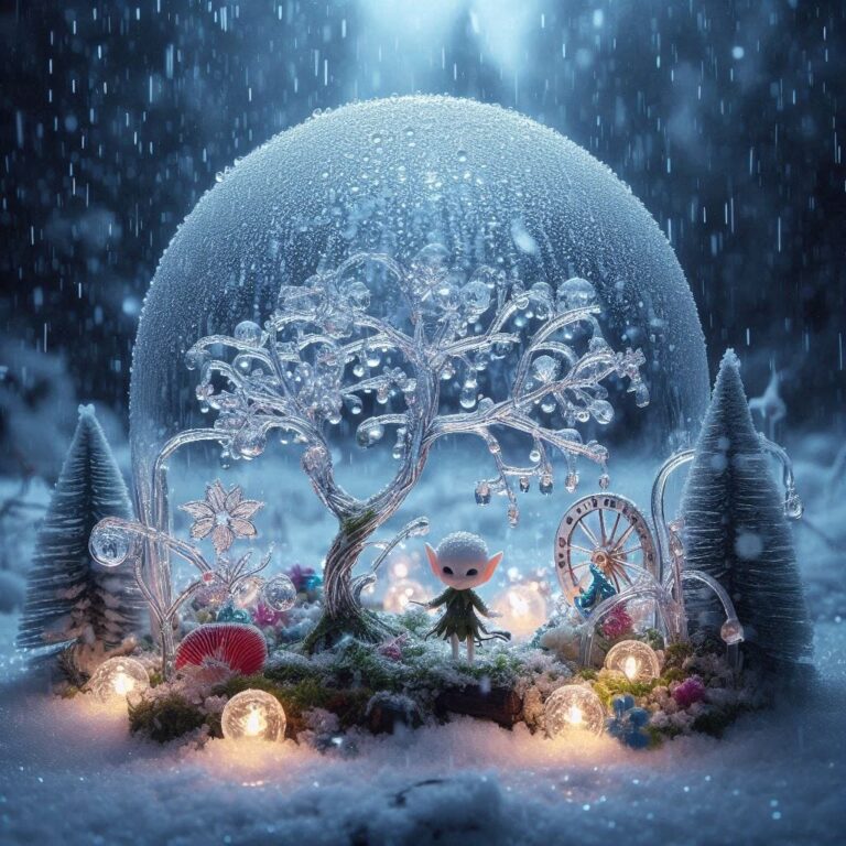 Tiny White Elf Under Icicle Tree Macro Fantasy Photo