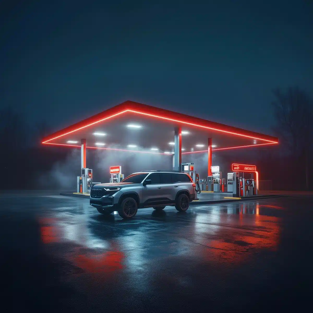 Neon Gas Station Nightscape