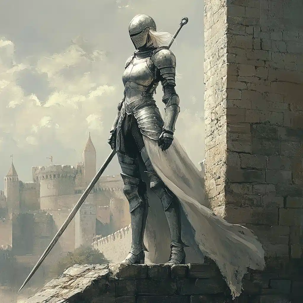 White Armored Knight Over Castle