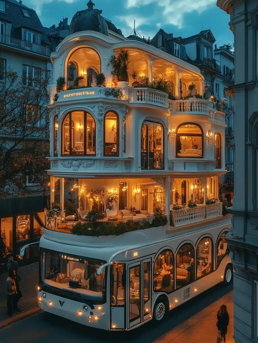 Mansion Bus in Cityscape