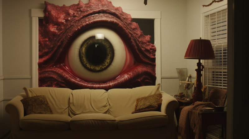 Cute Godzilla Eye Peeking Into Living Room Window