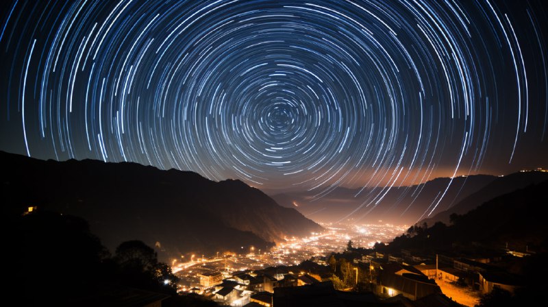 Star Trails Over Mountain Anamorphic Night Artwork