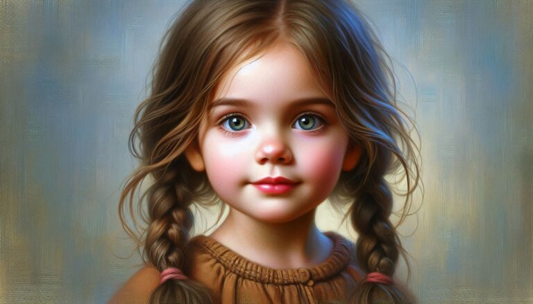 Little Girl Gentle Naive Art Caricature Portrait
