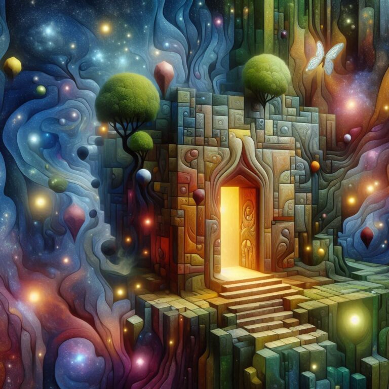 Surreal Cubist Dreamscape With Hidden Forest Doorway