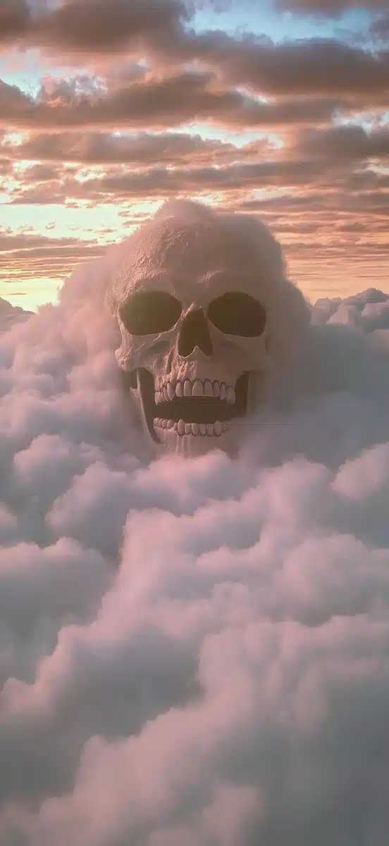 Skull Erupting from Clouds