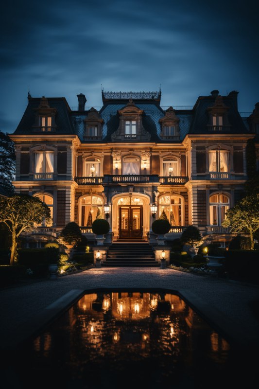 Wealthy Mansion at Night With Glowing Windows