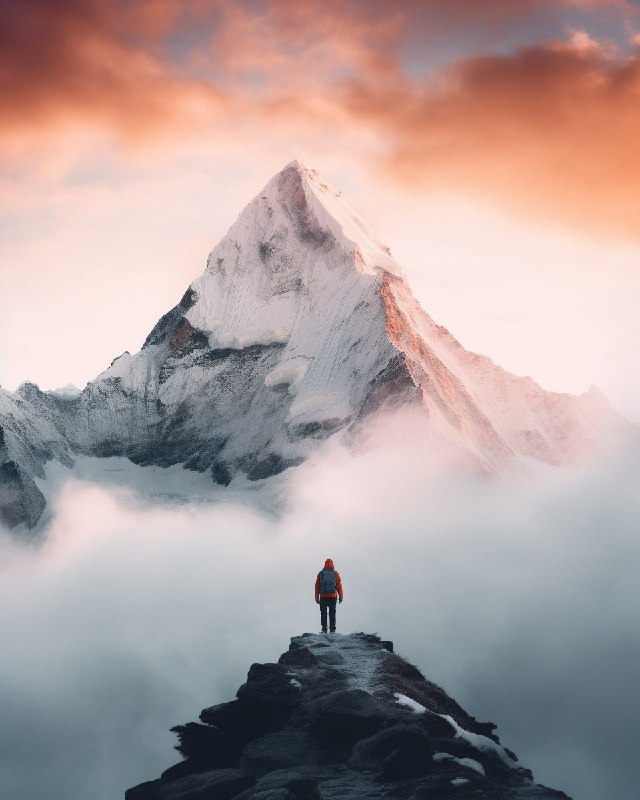 Lone Person Standing Before Snowy Mountain Photograph