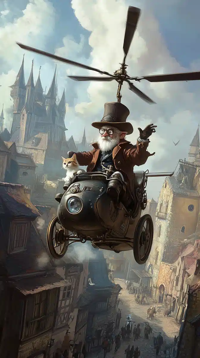 Steampunk Helicopter with Cat
